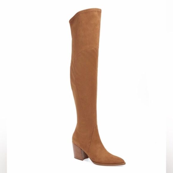 MARC FISHER Brown Suede Over The Knee Boot Chunky Block Heel Western Size‎ 9 New - Picture 1 of 13